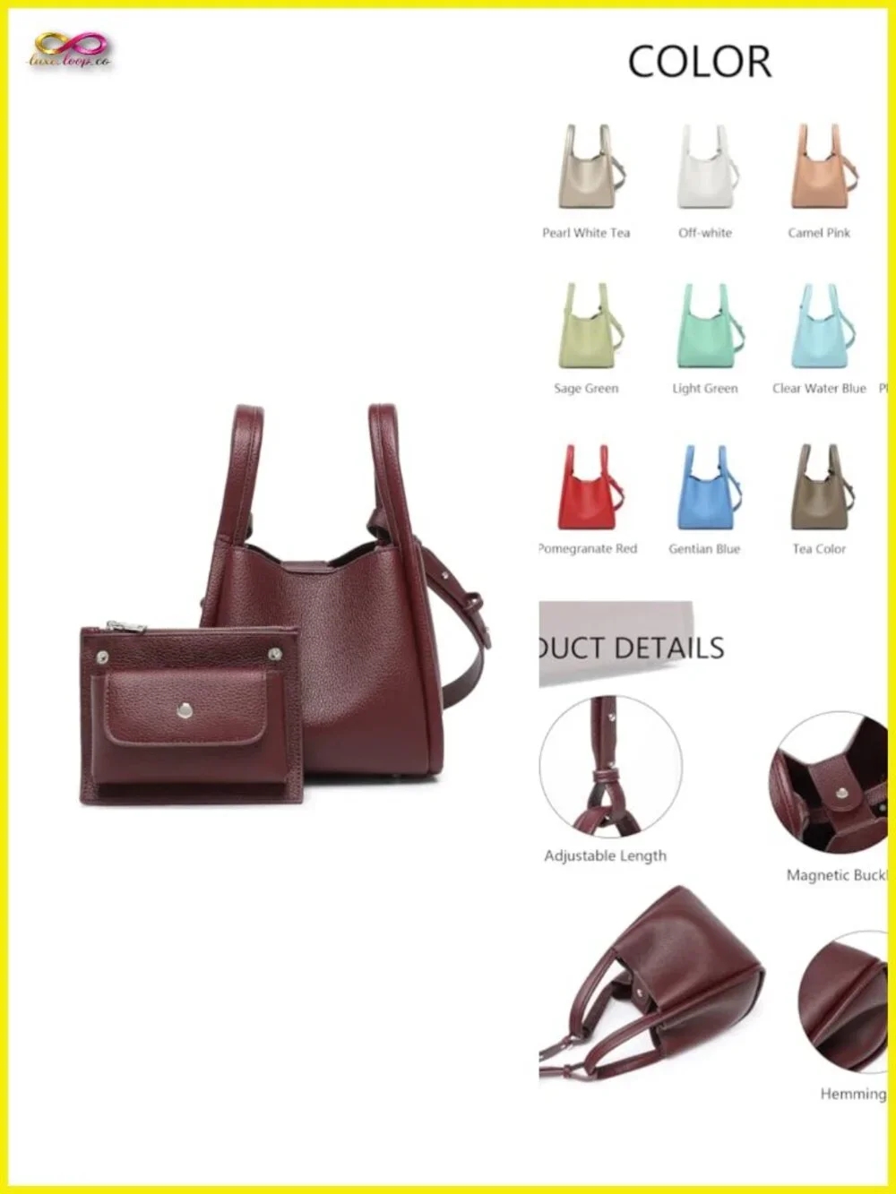 Mini Faux Leather Bucket Bag Crossbody Purse with Zipper Top Handle Adjustable
